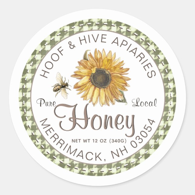 Adesivo Rótulo Rustic Gingham Border Sunflower Bee Honey L (Frente)