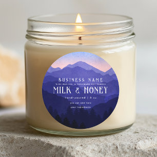 Adesivo Rótulo Rustic Watercolor Blue Mountain Candle