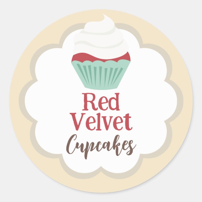 Adesivo Rótulo Scallop do Cupcake Red Velvet (Frente)