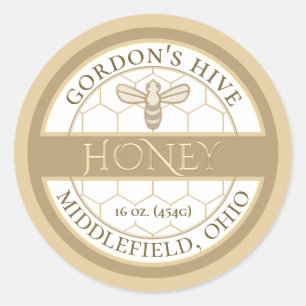 Adesivo Rótulo Simples de Abelhas Douradas e Mel de Honey