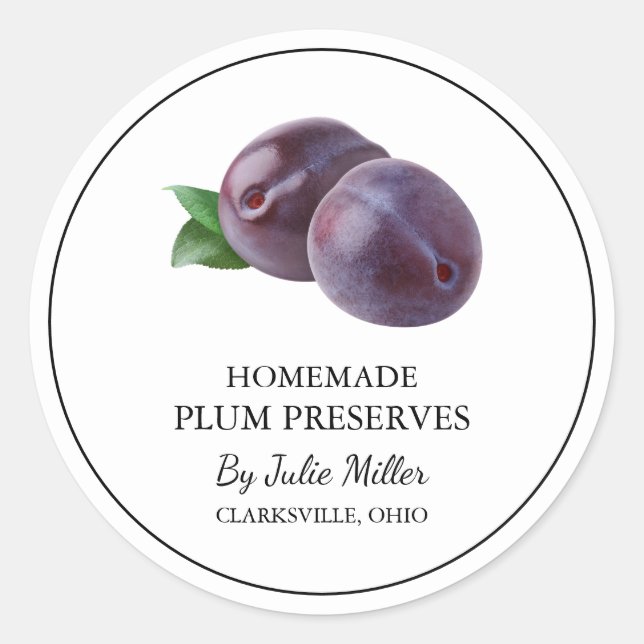 Adesivo Rótulo Simples de Preservação de Plum Homemade (Frente)