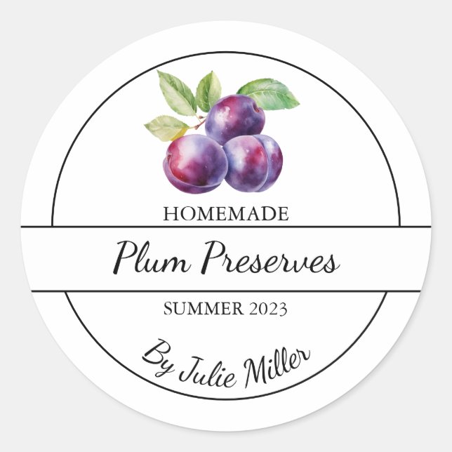 Adesivo Rótulo Simples de Preservação de Plum Homemade (Frente)