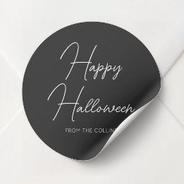 Adesivo Rótulo Simples Preto e Branco Feliz Halloween