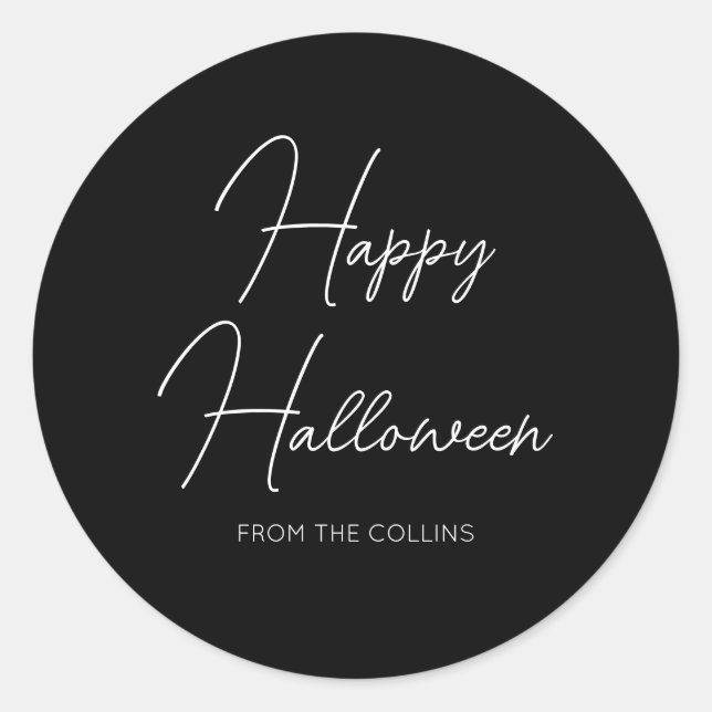 Adesivo Rótulo Simples Preto e Branco Feliz Halloween (Frente)