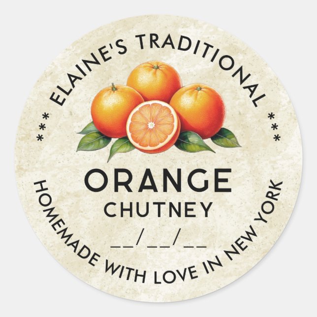 Adesivo Rótulo vintage de chutney de laranja caseiro (Frente)