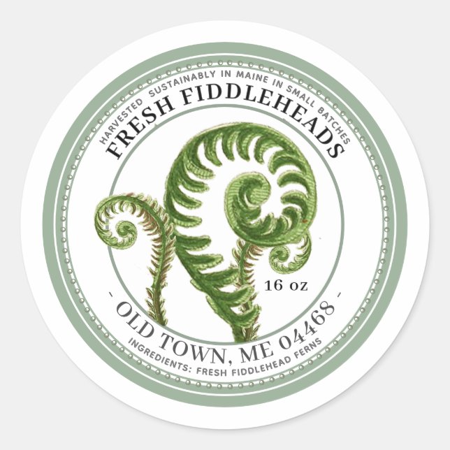 Adesivo Rótulo Vintage de Samambaia Fiddlehead (Frente)