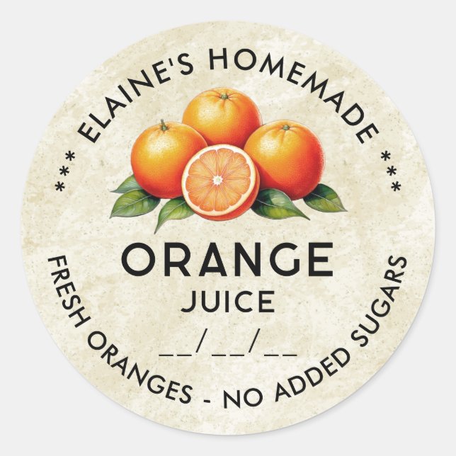Adesivo Rótulo vintage de suco de laranja caseiro (Frente)
