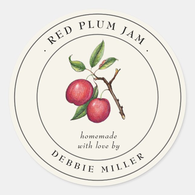 Adesivo Rótulo Vintage Red Plum Jam (Frente)