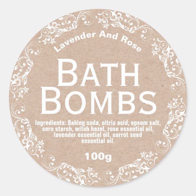 Adesivo Rótulos de carvalho Russo e Lace Bath Soak (Frente)