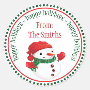 Adesivo Rótulos de Círculo Feliz de Snowman Dot