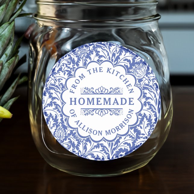 Adesivo Rótulos de Conservas Antigas William Morris Azul B (Size shown approximates the 3 inch size.)
