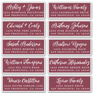 Adesivo Rótulos de Endereço Convidado do Script Burgundy
