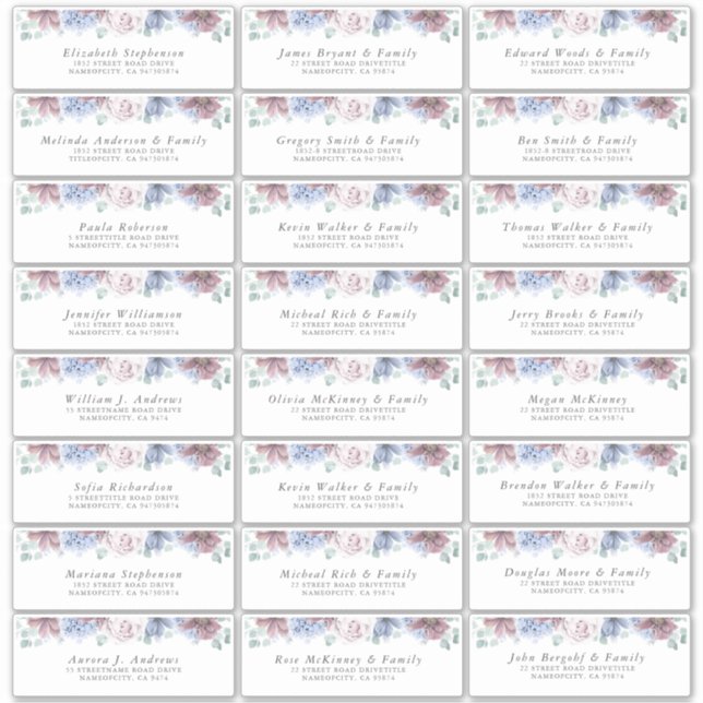 Adesivo Rótulos de Endereço Individual Floral da Mauve Azu (Frente)