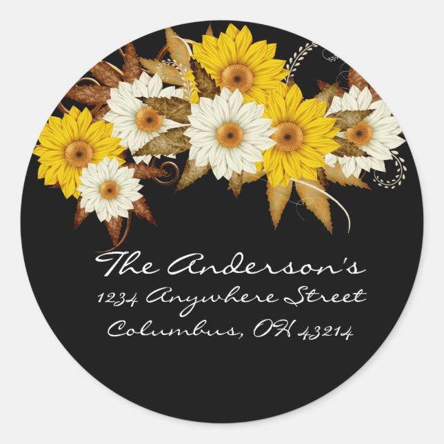 Adesivo Rótulos de Endereço Preto com Flores de Queda (Frente)