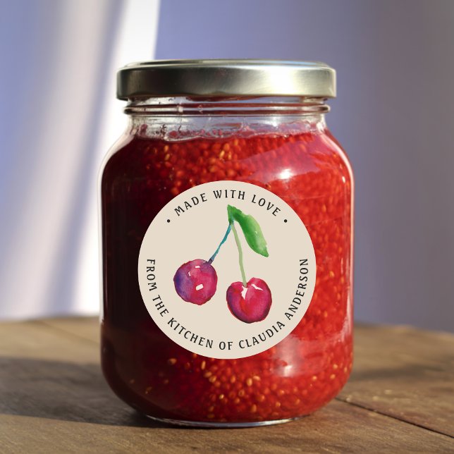 Adesivo Rótulos de Geléia de Cereja e Biscoitos, Da Cozinh (This cherry jam label features two watercolor cherries -- my own original hand-painted artwork.)
