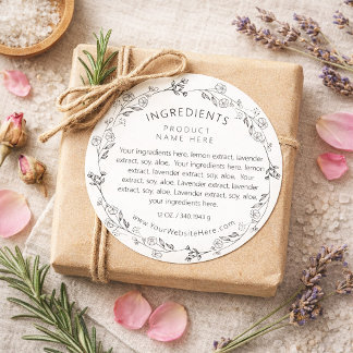 Adesivo Rótulos de Ingredientes de Grinalda Floral de Arte