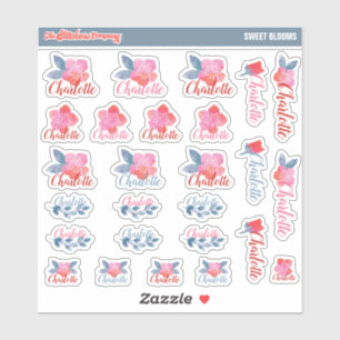 Adesivo Rótulos de nome personalizado do Florals de aquar