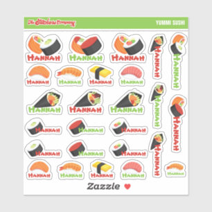 Adesivo Rótulos de Nome Personalizado Sushi Escola