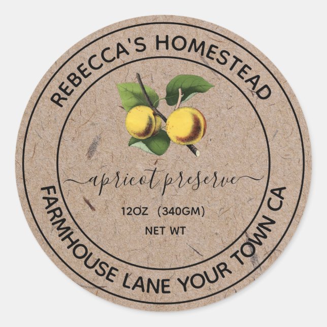 Adesivo Rótulos de papel kraft para conserva de damasco (Frente)