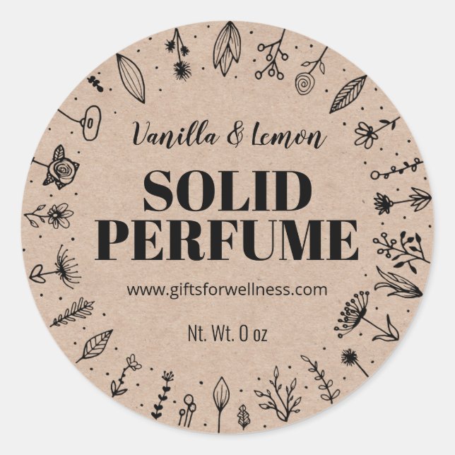 Adesivo Rótulos De Perfume Sólidos De Kraft E Flores (Frente)