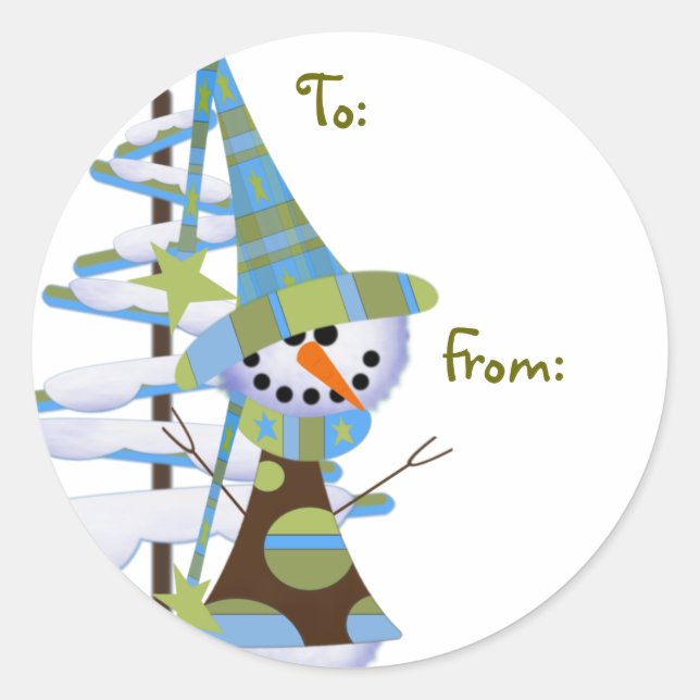 Adesivo Rótulos de Presente de Snowmen Whimsical (Frente)