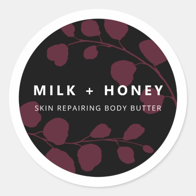 Adesivo Rótulos de Produto Botânico Preto-Roxo Moderno (Frente)