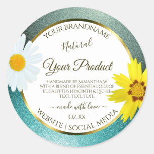 Adesivo Rótulos de Produto Branco Floral Teal e Azul Bril