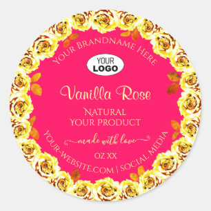 Adesivo Rótulos de produto cor-de-rosa floral Rosas amarel