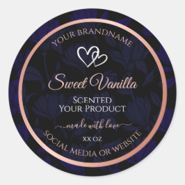 Adesivo Rótulos de Produto Floral Azul Preto Moderno Rosa