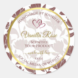 Adesivo Rótulos de Produto Floral Colorido Maroon Dourado