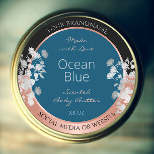 Adesivo Rótulos de Produto Floral Moderno Oceano Rosa Azu