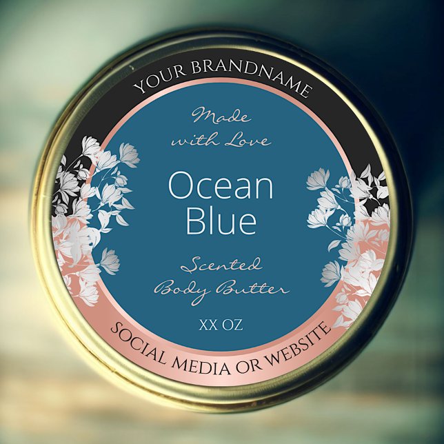 Adesivo Rótulos de Produto Floral Moderno Oceano Rosa azul (Criador carregado)