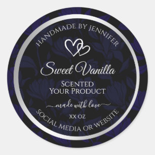 Adesivo Rótulos de Produto Floral Moderno Preto e Azul Pr