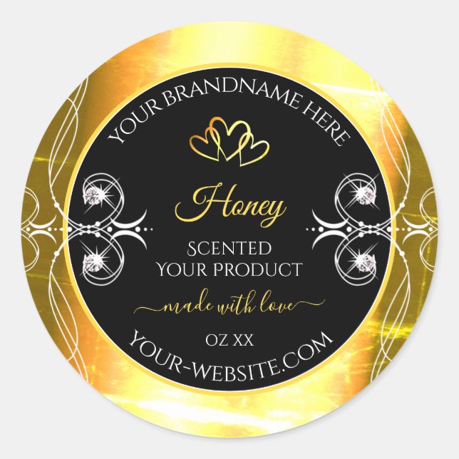 Adesivo Rótulos de produtos Dourados e embaçados Diamantes (Frente)