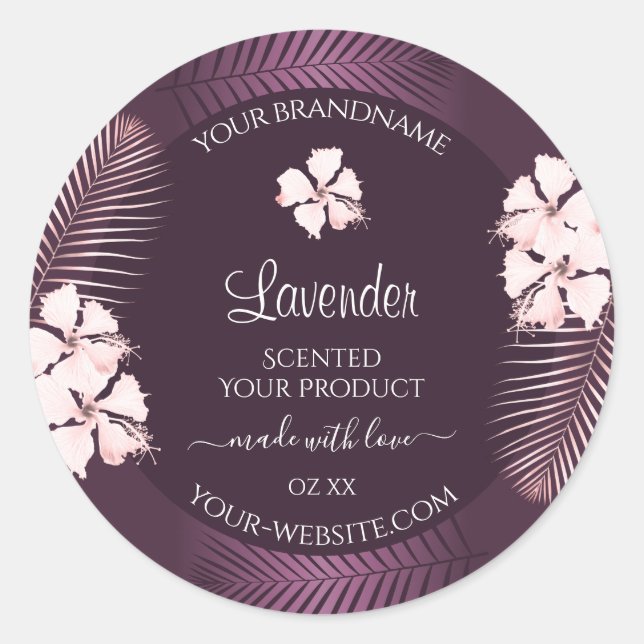 Adesivo Rótulos de Produtos Roxos Trópicos Flores Brancas  (Frente)