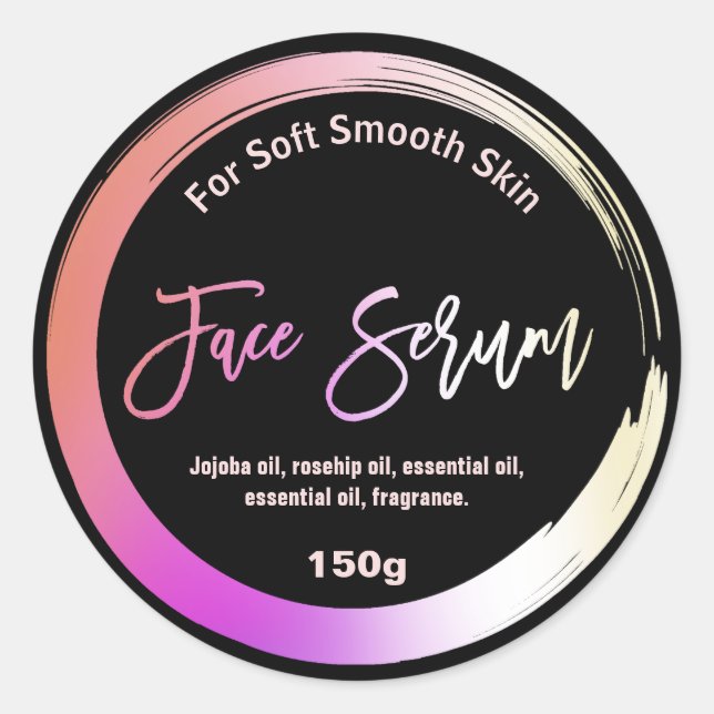 Adesivo Rótulos de Sérum Facial com Círculo Holográfico Pi (Frente)