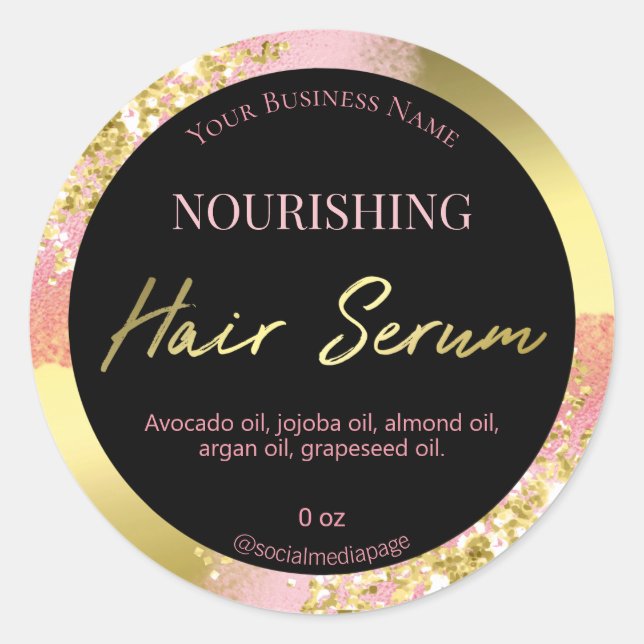 Adesivo Rótulos De Serum Preto E Rosa Com Brilho (Frente)