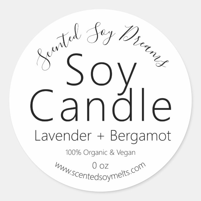 Adesivo Rótulos de Velas de Soja Pura, De Vegan Orgânico P (Frente)
