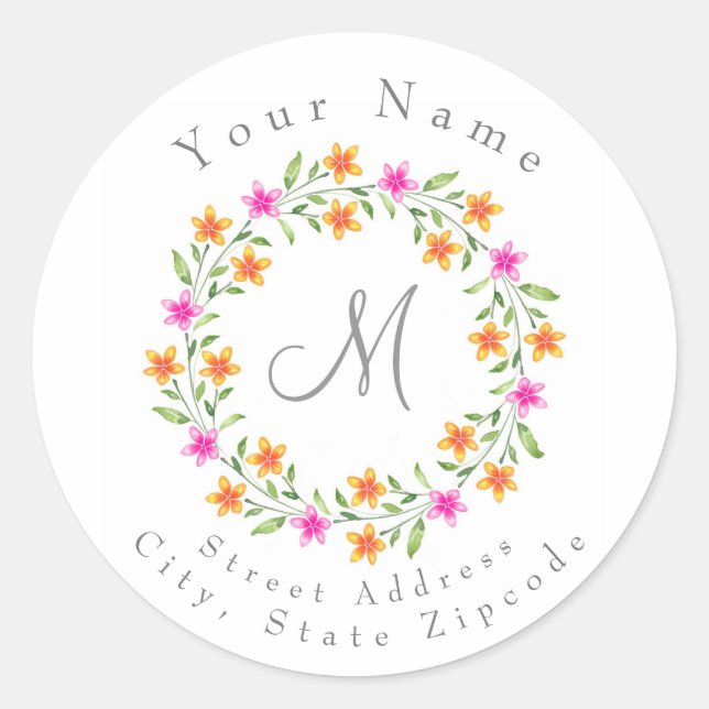 Adesivo Rótulos Florais De Ferro Rosa Quente E Laranja (Frente)