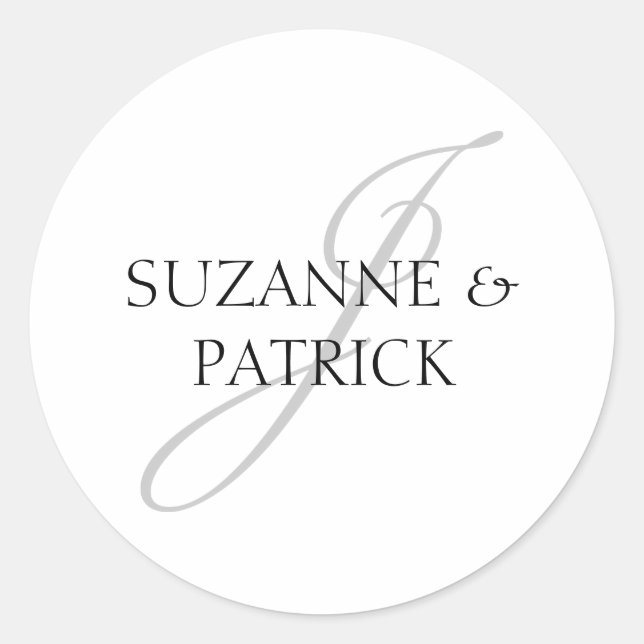 Adesivo Rótulos J Monograma do Script (Prata / Preto) (Frente)