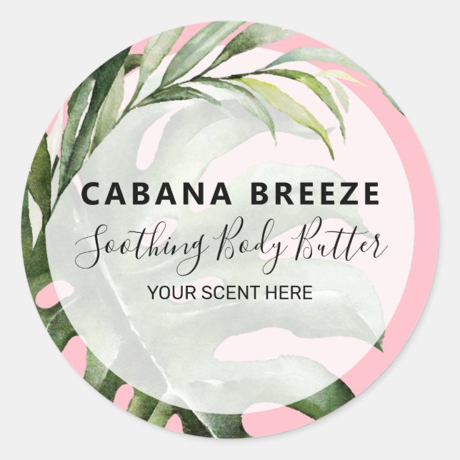 Adesivo Rótulos modernos de produto rosa tropical (Frente)