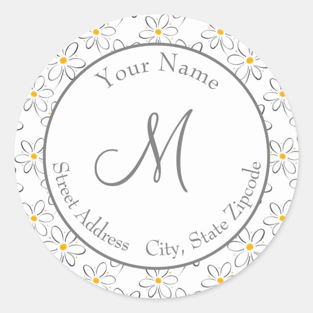 Adesivo Rótulos "Padrão de margarida branca" (Frente)