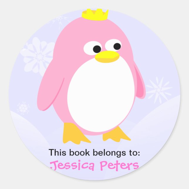 Adesivo Rótulos Personalizados Pinguins Rosa (Frente)