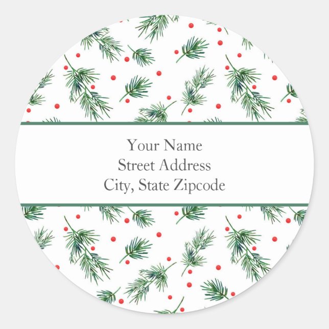 Adesivo Rótulos "Pinho de Aquarela e Padrão de Berries" (Frente)