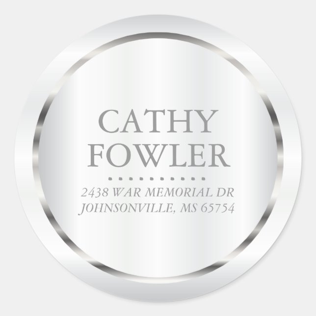 Adesivo Rótulos Prateado e Branco de Endereços Redondos (Frente)