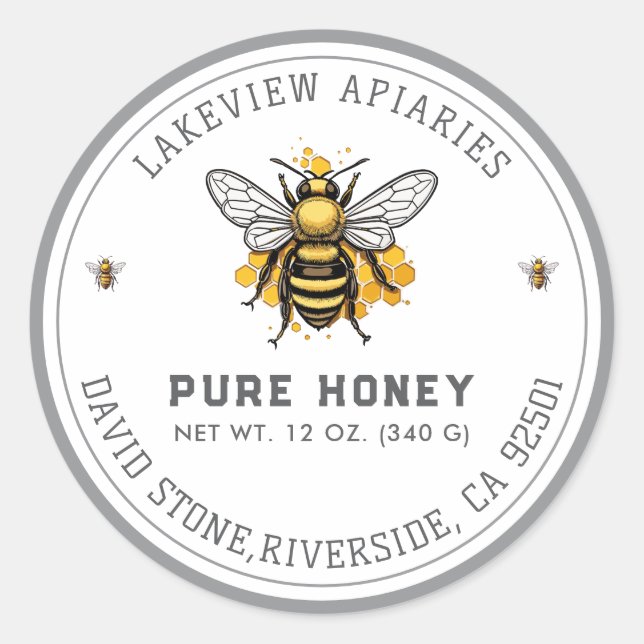 Adesivo Rótulos Premium Pure Honey Jar | Personalizado Per (Frente)