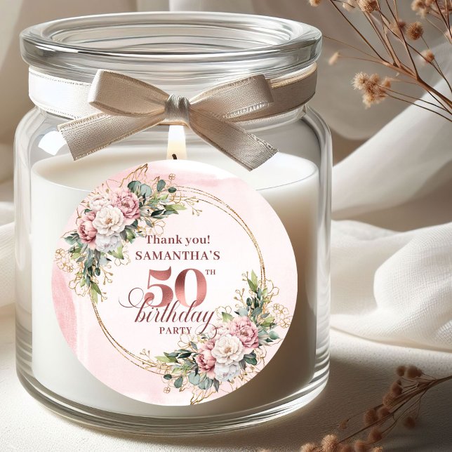 Adesivo Rótulos Sofisticados de Blush Dourado Rosa para 50 (Sophisticated Rose Gold Blush 50th Birthday Stickers)