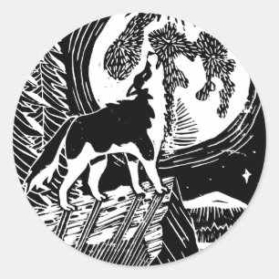 Adesivo Rouco de Howling Preto e Branco no Linocut da Noit