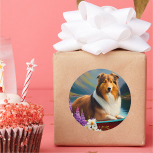 Adesivo Rough Collie em uma Canoa: Uma Aventura Cênica