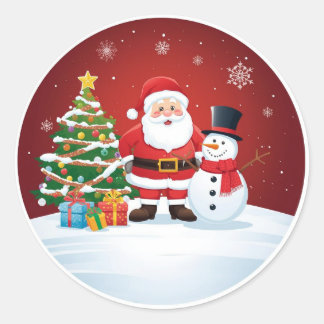 Adesivo Round Christmas Sticker - Santa, Snowman & Tree